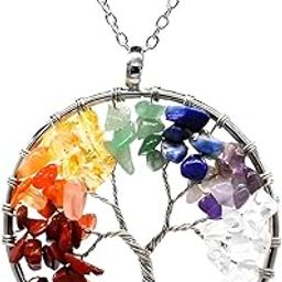 Silver Stainlessteel Tree of Life Pendant Handcrafted Made With Natural Rainbow 7 Seven Chakra Crystal Gemstone Fengshui Pendant Locket Necklace With Chain For Men And Women-image-16