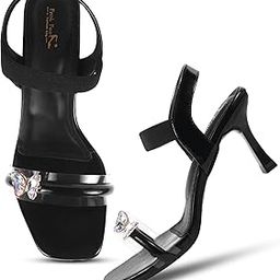 FROH FEET Women's Kitten Heeled Sandal with Butterfly Embellished Strappy Heels pull-on Open Square Toe for Wedding, Party, Casual, Office-image-1