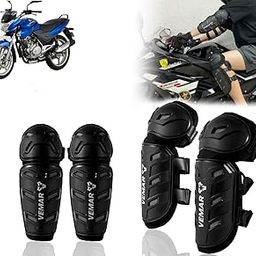 Auto Pearl Motorcycle Knee Shin Guards Elbow Pads, 4 in 1 Monstor Style Knee Shin Safe Protection Armor for Moto Cycling Racing compatible with Discover 135 (Black, 4Pcs)-image-57