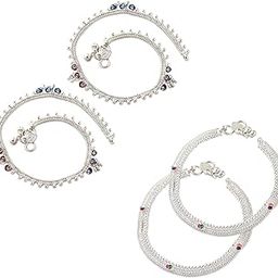 Heer Collection Traditional Jewellery For All Occassions Anklets Payal Pair for Women/Girls Alloy Anklet - Bzr_Combo Payal-104 & 122 (1-Pair Each)-image-58