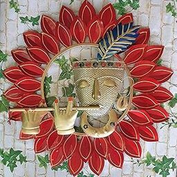 pranjals house Metal Krishna Playing Basuri Round Frame Wall Hanging For Decor (23" Multicolour)-image-32