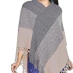 Women's and Girls Winter Warm Knitted Wool V- Neck Stripe Fringe Tassel Poncho Wrap Shawl Cape for Cold Weather, Casual & Festive Occasions-picture-32
