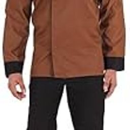 Professional Chef Coat, Cotton Blend, Mandarin Collar, Long Sleeve, Brown with Black Trim, Regular Fit (IN, Alpha, S, Regular, Brown with Black)-image-79