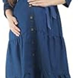 Denim Full Frock with Button &Feeding Pockets-image-9
