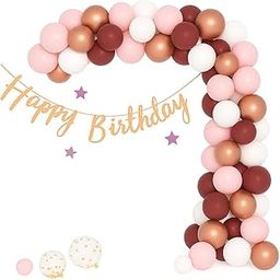 VAMEXA Birthday Decoration Kit - Burgundy, Pink & Gold Balloons with Arch Tape & Glue Dots-image-39