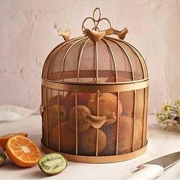 KRAFT WORLD INC Famia Home Golden Metal Fruit Basket with Lid Net Cover for Kitchen Dining Table Organizer Multipurpose Vegetable Kitchen Basket for Storage 22 * 22 * 34 cm-4