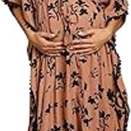 Women Brown Floral Rayon Floor Length Maternity Kaftan/Free Size/Feeding/Nursing/Zipper/Drawstring-13