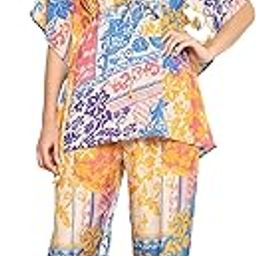 Women's Polyester Digital Printed Kaftan Co-ord Set V-Neck,Kimmono Sleeves-30