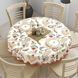 Clasiko 100% Cotton 6 Seater Round Table Cover; 72x72 Inches; Multicolor Peacock-image-80