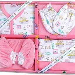 Little Hub Unisex Cotton 6Pcs Gift Set Pink 0-3 Months, Printed-image-98