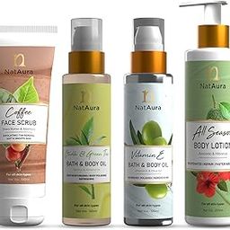 Body Polishing Kit- Coffee Face Scrub, Oudh and Green Tea Body Oil, Vitamin E Bath and Body Oil and All Season Body Lotion-image-76