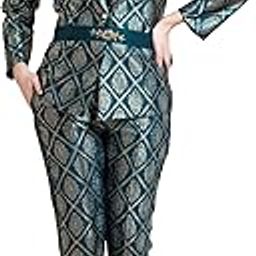 Women's Teal Jacquard Paisley Brocade Woven Design Festive & Party Co-ord Set (MJ0038-S)-picture-31