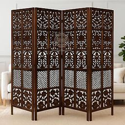 AS Wooden Handicraft Wooden Partition for Living Rooms Wall Dividers,Screen Separator Room Divider for Hall Wall Panels for Pooja Room/Kitchen/Bedroom/Office/Restaurant 6 Feet (Brown) (4 Panel)-image-35