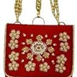 Avanti Creation Luxury Mobile Pouch – Hand Embroidered Pearl & Zari Work Phone Sling for Women & Girls with Pearl Drawstring (RED)-image-36