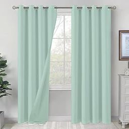 Plain 2 Piece Eyelet 100% Pure Cotton Door Curtain Set - 7ft, W.Green (N)-image-83