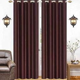 Radees Creations Polyester Floral Window Curtain, Window 7 Feet, Brown, Pack of 2-13