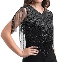Women's Net Hand Bead Embroidery Designer Short Cape Poncho V Neck (Free Size, Black Black)-image-99