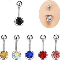316L Surgical Steel Crystal Ball Charm Belly Button Navel Ring for Women and Girls (BB0093) 6 Pcs-image-8