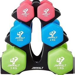 Jimwalt Premium Cast Iron Neoprene Coated Dumbbell Combo with Stand (12 Kg (1kg + 2kg + 3kg Set))-10