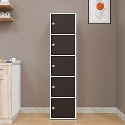 Spyder Craft Wooden Cabinet - Five Tier Engineered Wood Storage Cabinet for Living Room, Space Saving Furniture for Home, Office, Kitchen, Color Brown-White -L 38 x B 38 x H 165.5 cm 1 Year Warranty-24