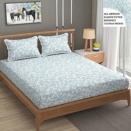 Belvostum Homes 360* Degree Cotton Fitted Double Bedsheet with Two Pillow Cover with Stunning Vibrant Prints (72x78x6) inches (Blue)-image-28