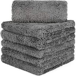 Auto Hub 450GSM Microfiber Cloth for Car - Ultra Soft - Edgless & Dual Sided Microfiber Cloth - Lint & Streak Free Car Cleaning Cloth - Multipurpose Car Wash Cloth- Coral Fleece - 5pc, 60x40 cm- Grey-74