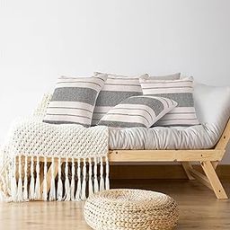 SASHAA WORLD Exquisite Black Striped Elegance | Decorative Woven Cushion Cover | Cushion Cover for Living Room/Bed/Sofa/Chair | 40X40 Cm Pack of 2-image-69