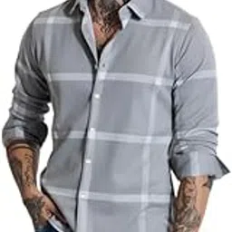 snitch Mens Casual Full Sleeve Curve Hem Light Weight Spread Collared Polyester Blend Checks Slim Fit Shirt-picture-45