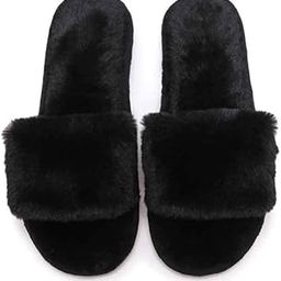 by Women's Fuzzy Cross Band House Slippers Soft Fur Open Toe Cozy Memory Foam Winter Warm Comfy Slipper Indoor Outdoor Slippers for Women and Girls-picture-6