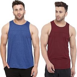 Men Polyester Solid Gym Tank Regular Fit Tops Sleeveless Sport Vest Combo Pack Of 2-image-29
