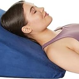 Amazon Basics Memory Foam Orthopedic Wedge Pillow |for Neck, Back Support, Cervical Pain, Acid Reflux, Snoring, GERD, Leg Elevation, Pregnancy -Ultra Soft Washable Velvet Cover -Blue, 25 x 44 x 45 in-68