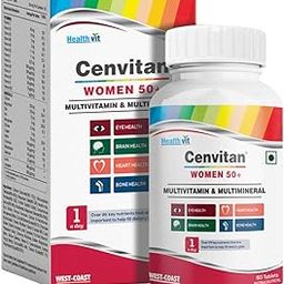 Healthvit Cenvitan Women 50+ Multivitamins and Multimineral 25 Nutrients (Vitamins and Minerals) |Eye Health, Brain Health, Bone Health and Heart Health – 60 Tablets-55