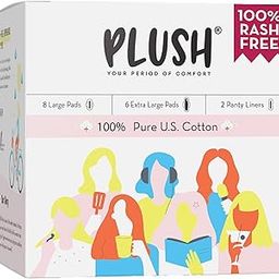 Plush 100% Pure US Cotton Ultra-Thin Rash Free Natural Sanitary Pads for Women | Vegan & Paraben Free | For Normal-Sensitive Skin (Large + XL, 14)-image-84