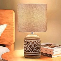 Decorcity Retro Farmhouse Table Lamp for Living Room Bedroom Rustic Linen Bedside Nightstand Lamps for Kids Room Study Office Wood, Carved Cylinder (Carved Jute)-picture-19