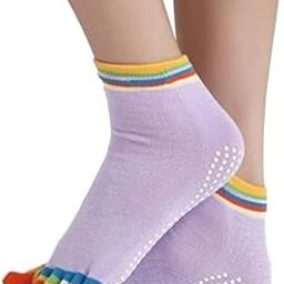 KITCHENDAO Women's Cotton Anti-Skid, Anti-Slip Five Finger Toe Yoga & Gym Ankle Length Yoga Gym Socks for Women and girls (Multicolor) (2 pair)-image-72
