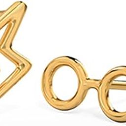 14 KT Yellow Gold Harry Potter Scar & Specs Stud Earrings For Women-image-81