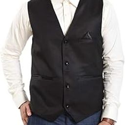 Men's Shining Color Formal V Shape Tuxedo Style Waist Coat (Black, 36)-image-9