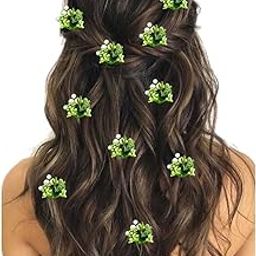 Artificial Plastic Flower with Mogra & Leaf Design Hairpin/Hair Clip/Judabun | Bridal Hair Accessories, Wedding, Festival Wear for Women & Girls - 2230, Combo of 10-image-56