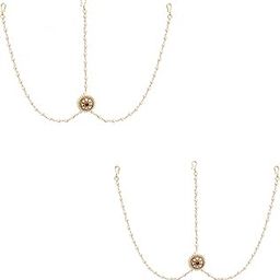 Gold Plated BOR Maang Tikka | Matha Patti | Kundan & Pearl Bor Tika With Red Kundan | Borla | Studded Head Chain for Women & Girls - Set of 2-image-53