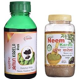 Neem Karela Gurmar (+Vijaysar) Powder 200Gms. + Swadisht Jamun Karela Ras 500ML Combo Pack-image-33