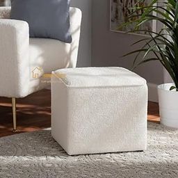 Square Ottoman Puffy Stool for Living Room/Sitting Room Furniture/Office - Velvet Ottoman Footstool/Footrest Stool Pouffes - White-image-60
