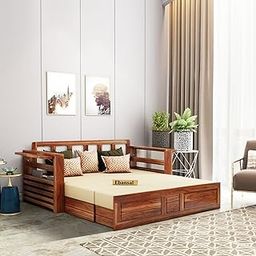 EBANSAL Wooden Bed for Bedroom | Solid Wood Unique Sofa Cum Bed | Sheesham Wood,Brown Honey Finish-image-3