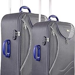 Cabin Size Polyester Soft Sided 2 Wheel Trolley Luggage Suitcase Design 16 (61 CM) | (24 Inch) & (20 Inch) (51 CM) Combo (Pack of 2) (Grey)-image-46