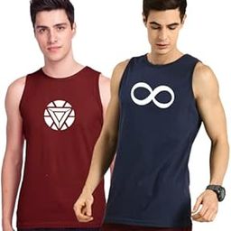 London Crew Round Neck Sleeveless Graphic Printed Black Ironman RoyalBlue Infinity 100% Cotton Regular Fit Men's Vest (Combo of 2)-image-37