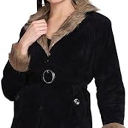 Women Fur Jacket with Belt-82 Black Medium-image-43