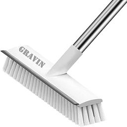 Bathroom Cleaning Brush with Wiper 2 in 1 Tiles Cleaning Brush Floor Scrub Brush with Long Handle White scrubbing Brush Cleaning Brush Stainless Steel Handle(Pack Of1Heavy Quality)-image-36