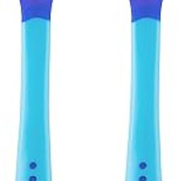 LuvLap Tiny Love Heat Sensitive Baby Feeding Spoons Set|Food Grade PP Kids & Baby Spoon with Soft Silicone Tip| Color changing| BPA Free| FDA Apporved|2 pcs Blue,13 centimeter-24