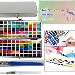 LEROKAS Portable Solid Water Color Paint Set 100 Colors Sketch Watercolor Palette Kit & Storage Case,Multicolour-image-4