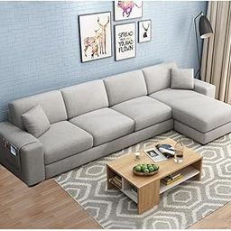 FURNY Alora 5 Seater Sectional Fabric RHS L Shape Sofa Set - Light Grey Color-image-98