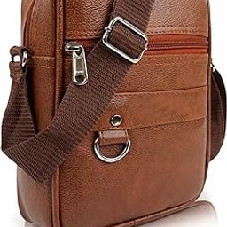 Men's Mini PU Leather Tan Sling Bag | Compact Crossbody Messenger for Travel & Daily Use | Adjustable Strap, Metal Zippers, Lightweight & Unisex (Tan)-image-87